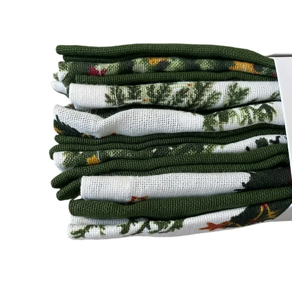 Rachel Ashwell Farmhouse CHRISTMAS TREE Cotton Napkins 12pc Green White New